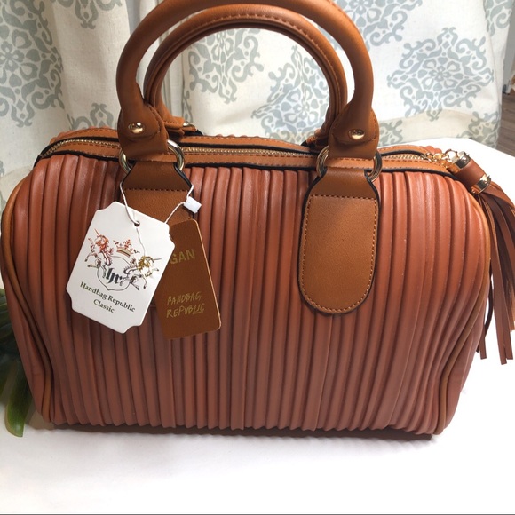 Vegan leather speedy handbag cognac brown fringe - Picture 4 of 8